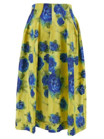 Shop Marni Midi Yellow Skirt With All-over Contrasting Idyll Print In Taffetà Woman