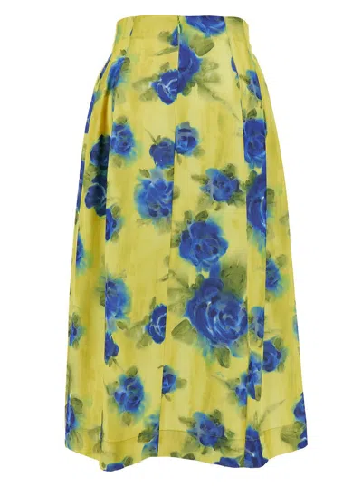 Shop Marni Midi Yellow Skirt With All-over Contrasting Idyll Print In Taffetà Woman