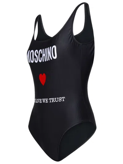 Shop Moschino 'in Love We Trust' One-piece Swimsuit In Black