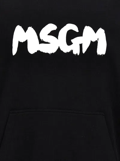 Shop Msgm 'logo Brush' Hoodie In Black