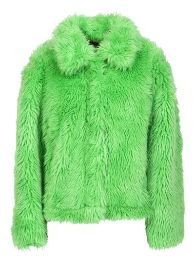 Shop Msgm Fur Coats In Green