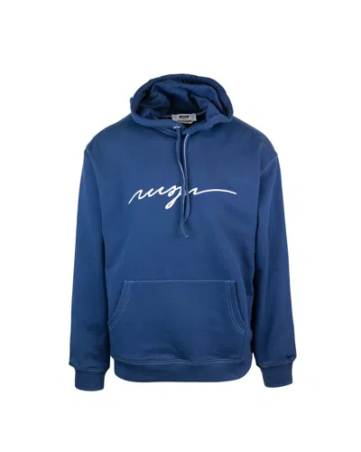 Shop Msgm Sweatshirt With Cursive Logo In Blue