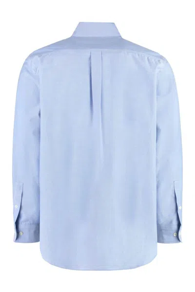 Shop Palm Angels Button-down Collar Cotton Shirt In Blue