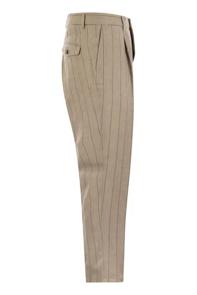 Shop Peserico Pure Linen Chino Trousers In Beige