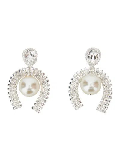 Shop Magda Butrym Silver Colored Earrings With Pendant And Rhinestones In Brass Woman In Grey