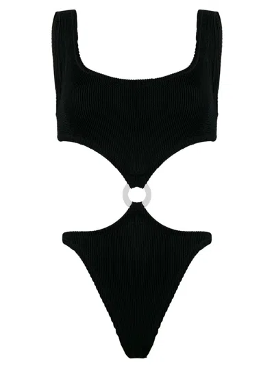 Shop Reina Olga Rein Olga Woman's One-piece Swimsuit In Black Fine Ribbed Knit