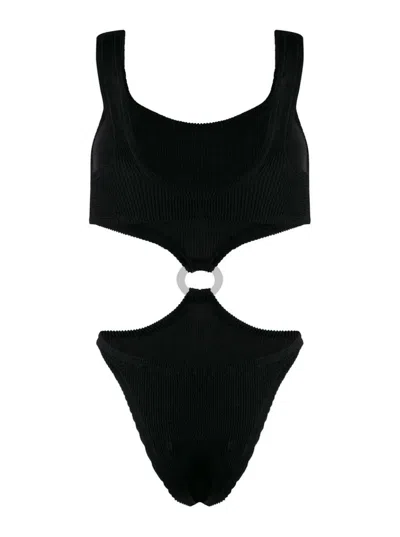 Shop Reina Olga Rein Olga Woman's One-piece Swimsuit In Black Fine Ribbed Knit