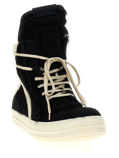 Shop Rick Owens Black And White Leather Geobasket Sneakers