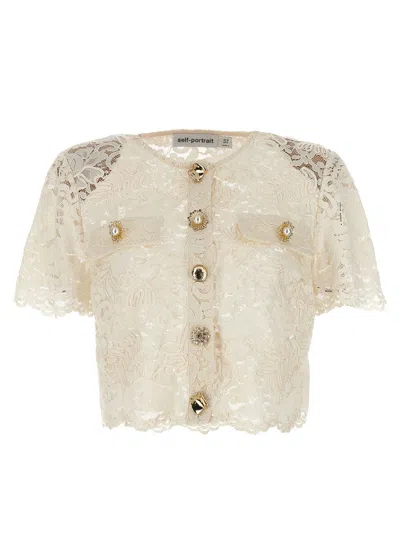 Shop Self-portrait Lace Top In Ivory
