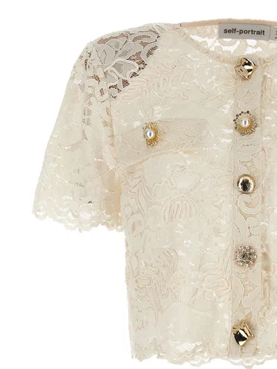 Shop Self-portrait 'cream Cord Lace' Shirt In Ivory