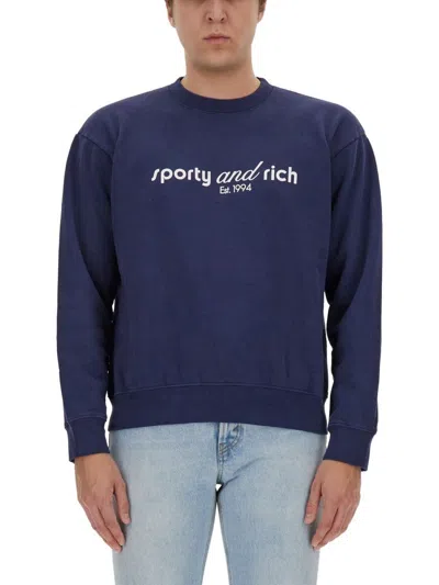 Shop Sporty And Rich Sporty & Rich Co Logo Sweatshirt Unisex In Blue