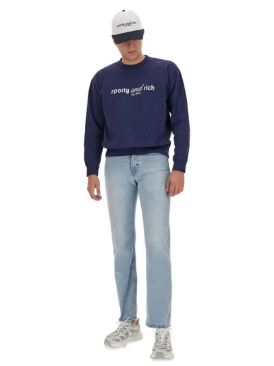 Shop Sporty And Rich Sporty & Rich Co Logo Sweatshirt Unisex In Blue