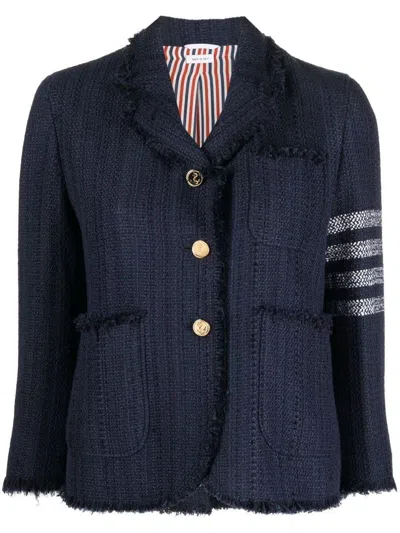 Shop Thom Browne 4 Bar Tweed Jacket Clothing In Blue