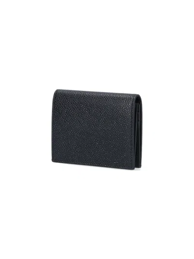 Shop Thom Browne Black Card-holder With Stripe Motif In Grain Leather Man