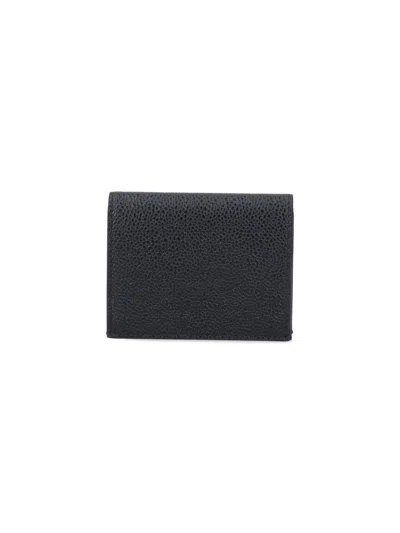 Shop Thom Browne Black Card-holder With Stripe Motif In Grain Leather Man