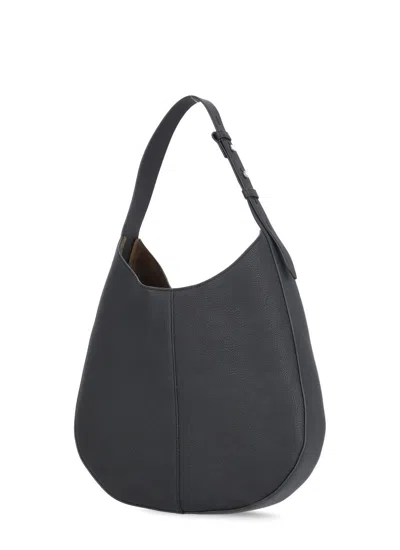 Shop Tod's Black Hobo Handbag With Tonal Embossed Logo In Grainy Hammered Woman