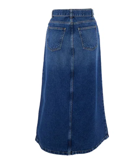 Shop Twinset Blue Denim Midi Skirt With Blet In Cotton Woman