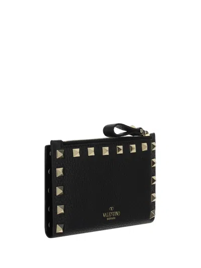 Valentino Rockstud Zipper Coin Card Holder In Black