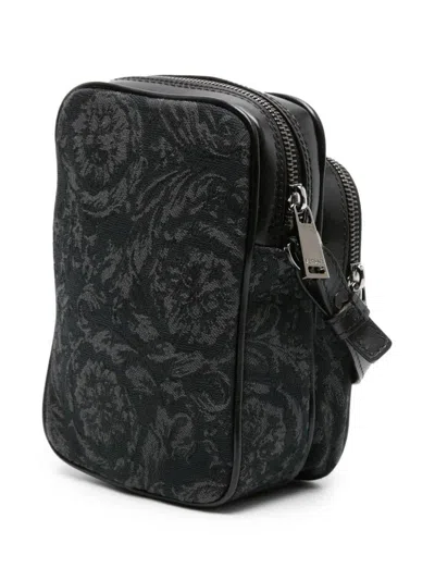 Shop Versace 'athena Barocco' Crossbody Bag In Black+black-ruthenium