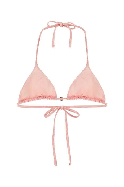 Shop Versace 'baroque' Pink Polyester Blend Bikini Top