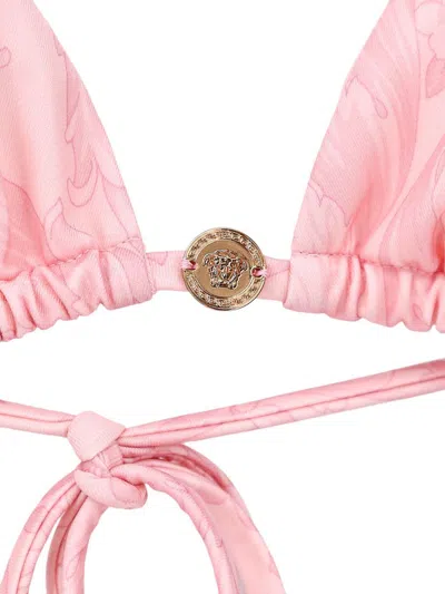Shop Versace 'baroque' Pink Polyester Blend Bikini Top