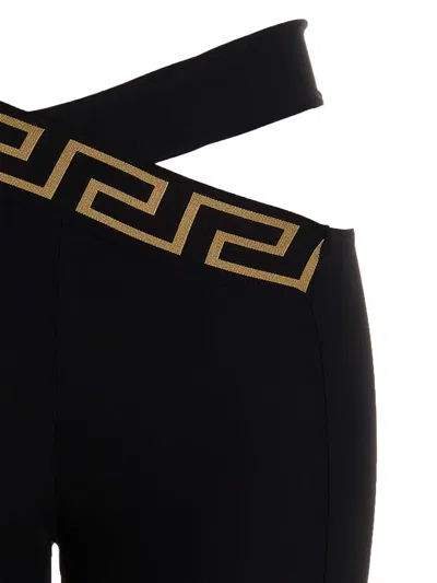 Shop Versace Sport Leggings With Greek Edge In Black