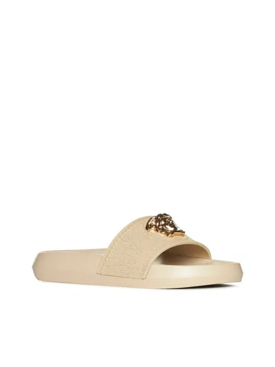 Shop Versace Flat Shoes In Sand- Gold