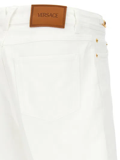 Shop Versace White Cotton Denim Shorts