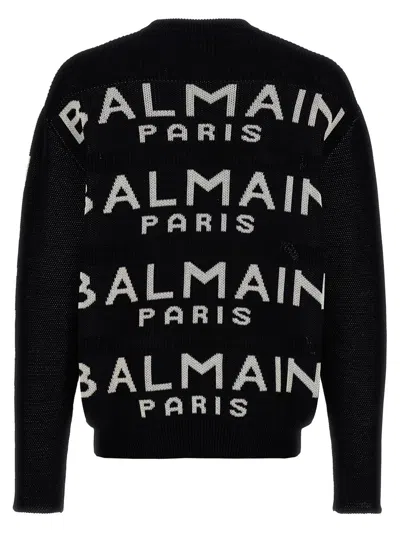 Shop Balmain All-over Logo Sweater In White/black