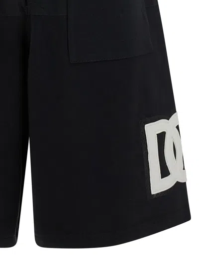 Shop Dolce & Gabbana Black Bermuda Shorts With Contrasting Dg Patch In Cotton Blend Man