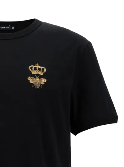Shop Dolce & Gabbana Black T-shirt With Bee And Crown Print In Cotton Man