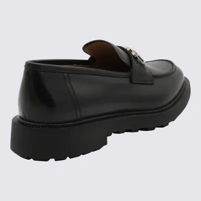 Shop Ferragamo Black Leather Gancini Loafers In Nero/new Biscotto