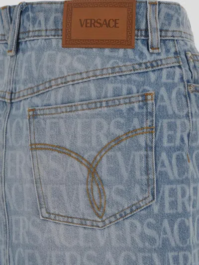 Shop Versace All-over Logo Mini Skirt In Blue