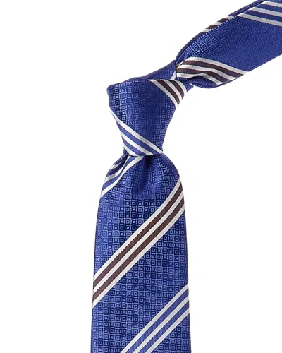 Shop Canali Blue Stripe Silk Tie