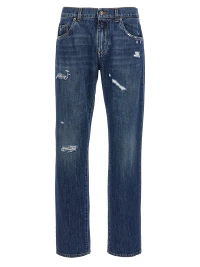 Shop Dolce & Gabbana Used Effect Jeans In Blue