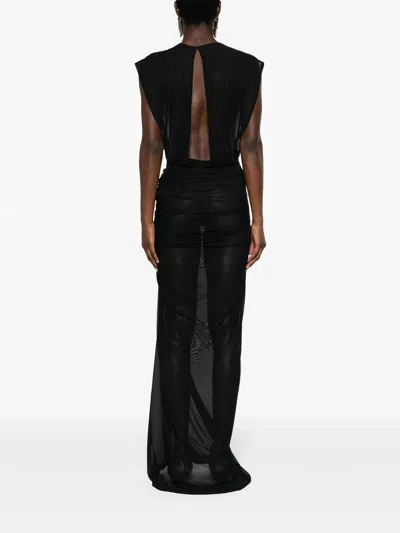 Shop Jean Paul Gaultier Women Embroidered Sequins "gaultier" Mesh Open Back Long Dress In 00 Black