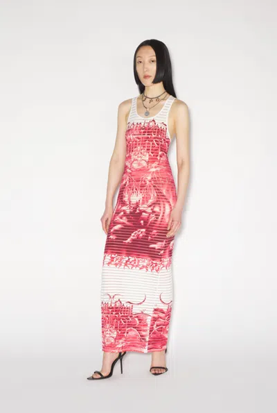 Shop Jean Paul Gaultier Women Printed "diablo" Devored Jersey Long Dress In 0130 White/red