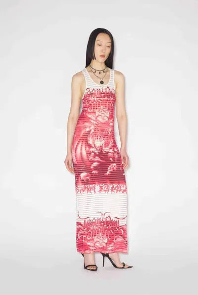 Shop Jean Paul Gaultier Women Printed "diablo" Devored Jersey Long Dress In 0130 White/red