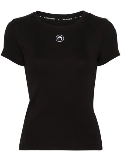 Shop Marine Serre Women Organic Cotton 1x1 Rib  T-shirt In Bk99 Black