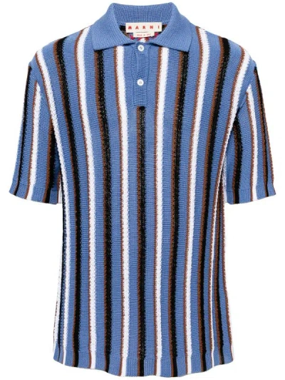 Shop Marni Cotton Cable Striped Polo Shirt In Inb37 Opal