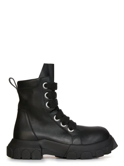 Shop Rick Owens Men Jumbo Lace Laced Up Bozo Tractor Boots In 999 Black/black/black