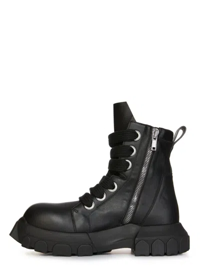 Shop Rick Owens Men Jumbo Lace Laced Up Bozo Tractor Boots In 999 Black/black/black