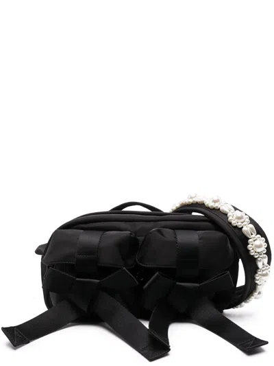 Shop Simone Rocha Women Beaded Classic Bow Crossbody Bag In Black/pearl
