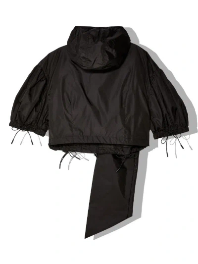 Shop Simone Rocha Women W/ Pressed Rose Cropped Puff Sleeve Jacket In Black
