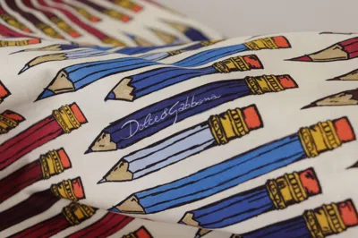 Shop Dolce & Gabbana Chic White Pencil Print Short Sleeve Women's Blouse