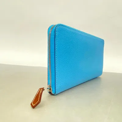 Shop Hermes Hermès Silk'in Blue Leather Wallet  ()