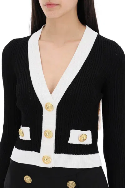 Shop Balmain Knitted Cardigan With Embossed Buttons In Black