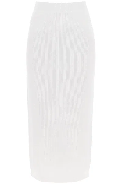Shop Brunello Cucinelli Cotton Knit Midi Skirt In White