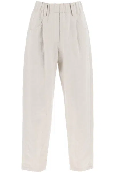 Shop Brunello Cucinelli Linen And Cotton Canvas Pants. In Multicolor