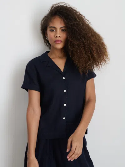 Shop Alex Mill Maddie Camp Shirt In Linen In Dark Navy